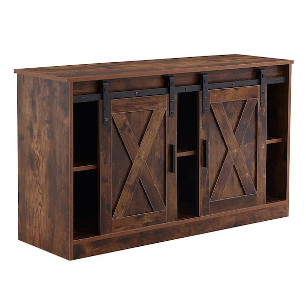 Aoibox 46.9 in. W x 27.6 in. D x 15.0 in. H Brown Wooden TV Storage Cabinet with 2-Sliding Barn Doors, Fits TVs Up to 55 in.