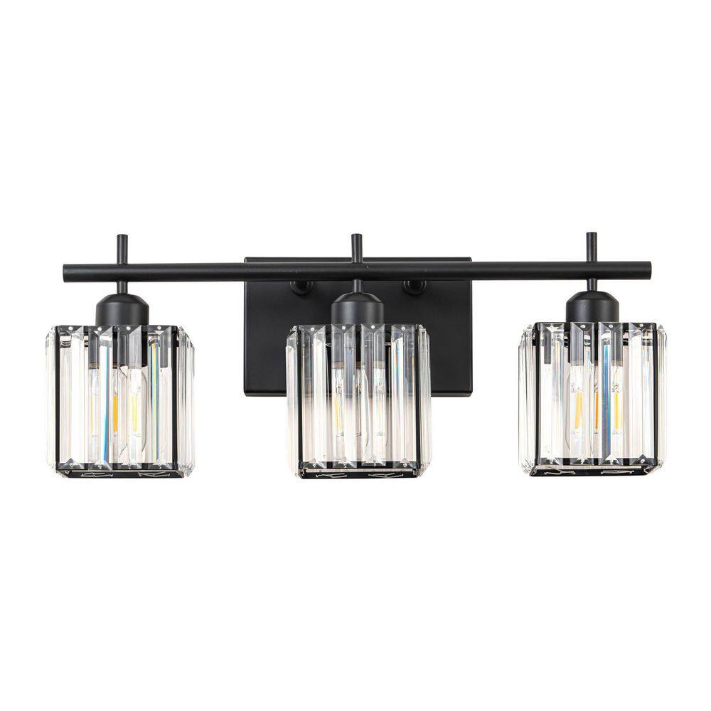 20 in. 3-Light Modern Black Crystal Vanity Light, Bathroom Wall Sconce with E26 Base for Mirror price history on PriceWatchPro