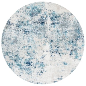 Aston Ivory/Blue 7 ft. x 7 ft. Distressed Geometric Round Area Rug