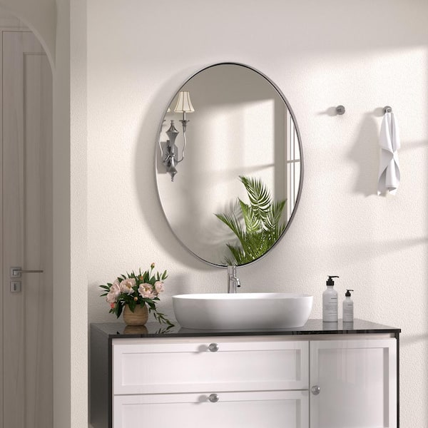 24 in. W x 36 in. H Large Oval Mirrors Metal Framed Wall Mirrors Bathroom Mirror Vanity Mirror Accent Mirror in Silver
