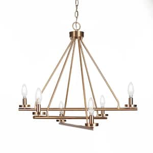 Zara 6-Light New Age Brass Geometric Chandelier for Dinning Table with No Bulbs Included