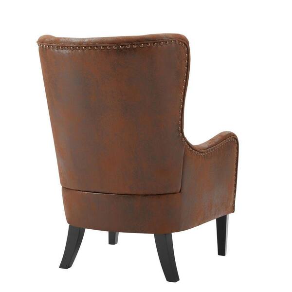 Brown High Back Mid-Century Wingback Chairs Set of 2, Faux Leather