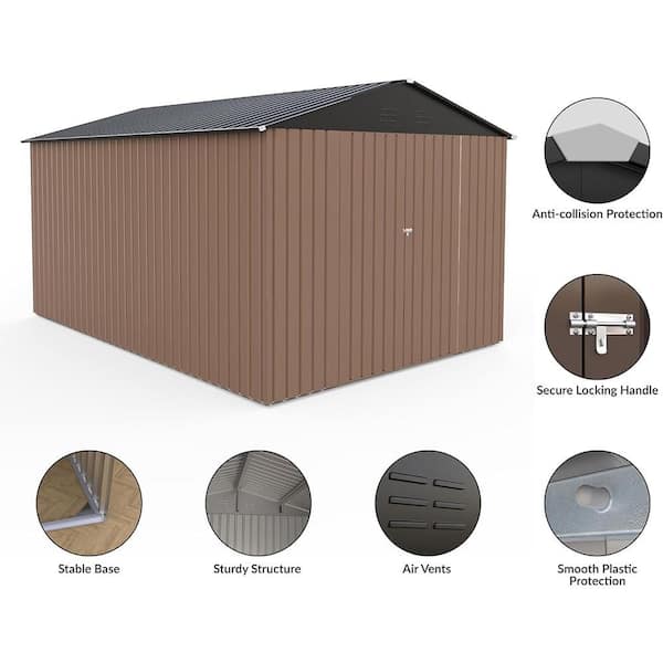 8x12 FT Metal Outdoor Storage Shed with Lockable Door and Sloped