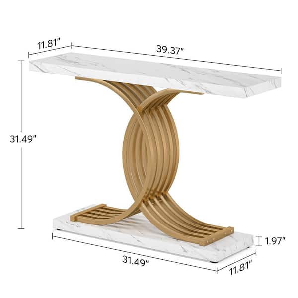 Tribesigns Catalin 40 in. White Rectangle Wood Console Table, Modern Sofa Table with Geometric Frame