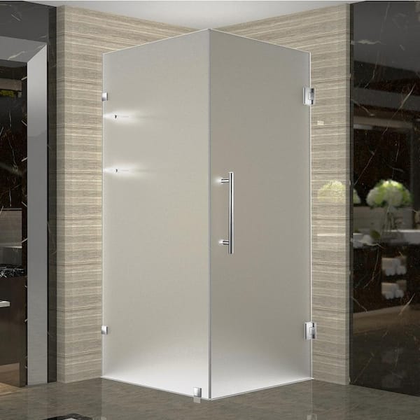 Aston Aquadica GS 32 in. x 32 in. x 72 in. Frameless Square Shower with Frosted Glass and Shelves in Stainless Steel