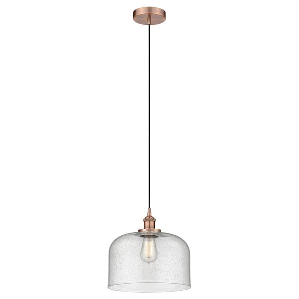 Bell 60-Watt 1-Light Antique Copper Standard Mini Pendant Light with Seeded Glass Shade, No Bulbs Included