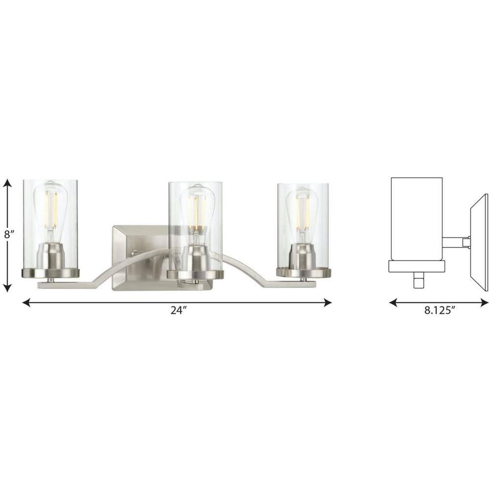 Lassiter Brushed Nickel 3-Light Vanity with Clear Glass Shades