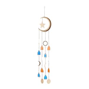 42 in. Gold Metal Moon and Star Indoor Outdoor Windchime with Stained Glass