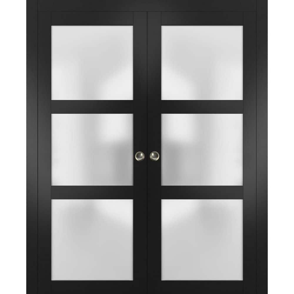 72 in. x 84 in. 2 Panel Black Matte Finished Solid Wood Sliding Door with Hardware price history on PriceWatchPro