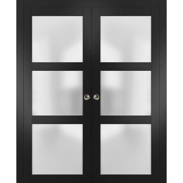 Sartodoors 72 in. x 96 in. 2 Panel Black Matte Finished Solid Wood Sliding Door with Hardware