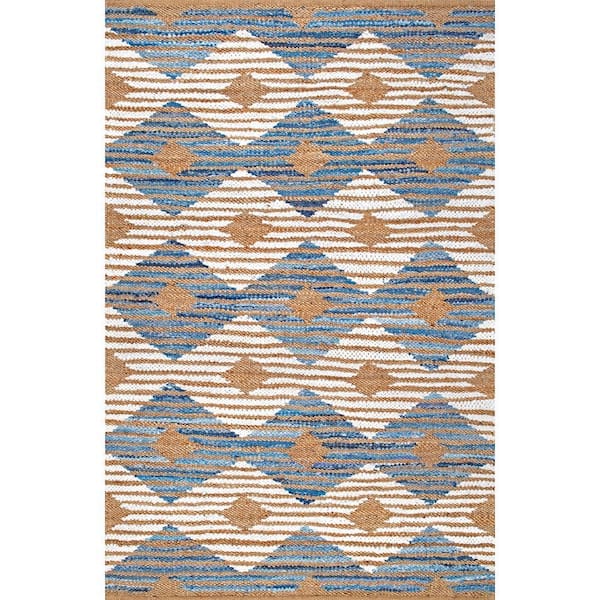 nuLOOM Marla Striped Farmhouse Jute Off White 8 ft. x 8 ft. Indoor Round Area Rug