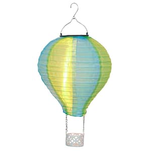 Solar Green/Blue Cloth Hot Air Balloon with Flame LED Lights