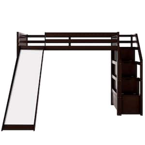 Espresso Twin Size Loft Bed with Storage and Slide