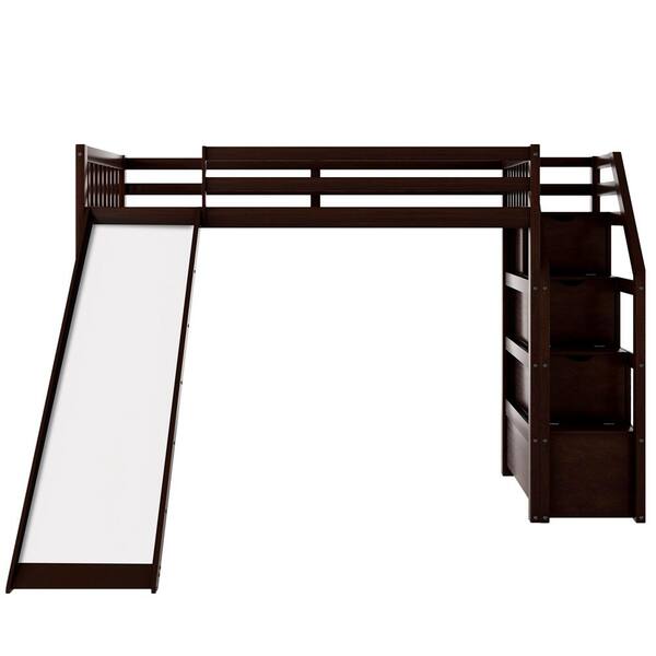 ATHMILE Espresso Twin Size Loft Bed with Storage and Slide