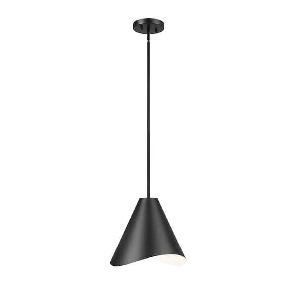Unbranded Aria 12 in. Matte Black 1 Light Pendant with Matte Black and Inner White Steel Shade