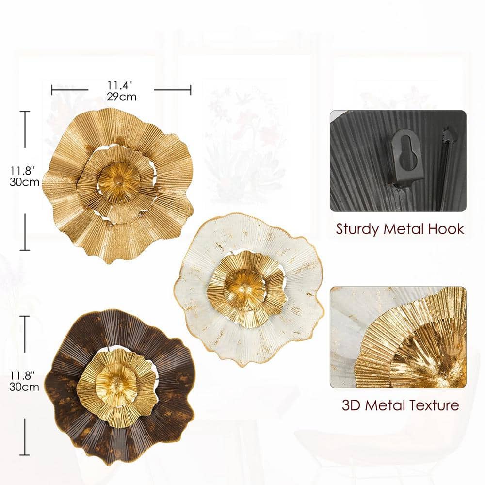 12" Gold and Multicolor Metal Flower Plate Wall Art Set