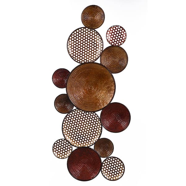 StyleCraft Nobu Multiple Size Circle Unframed Abstract Copper and Bronze Art Print 17.32 in. x 40.16 in. . .