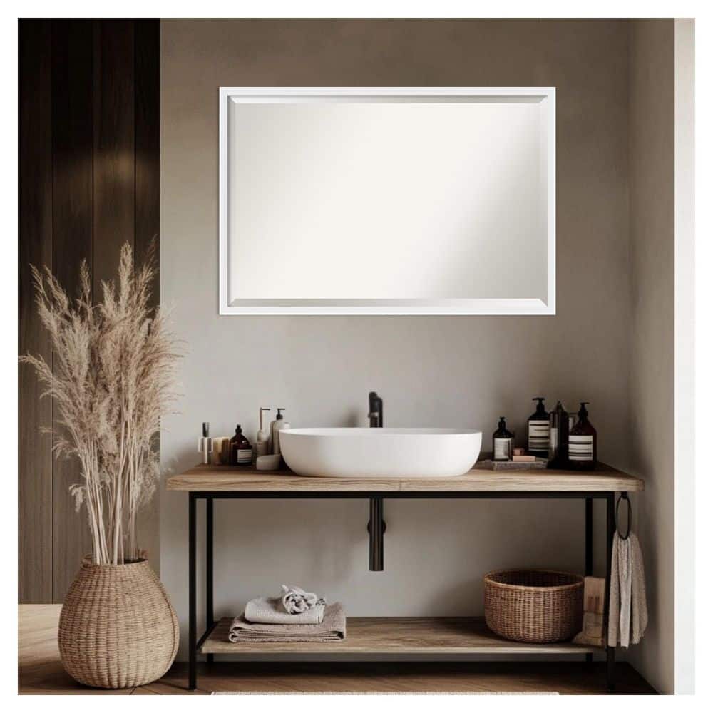 Incline White 37.5 in. x 25.5 in. Beveled Modern Rectangle Wood Framed Bathroom Wall Mirror price history on PriceWatchPro