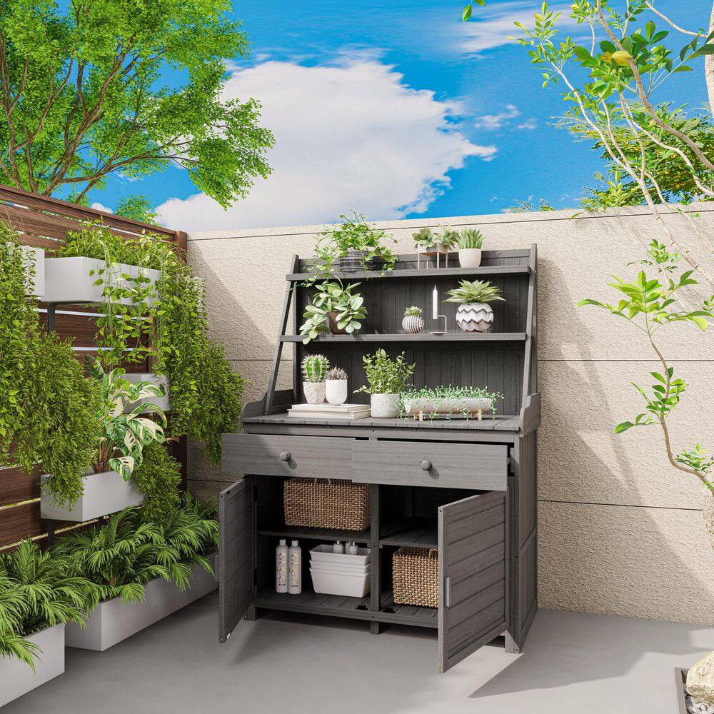 47.2 in. W x 65 in. H Wood Gray Potting Bench Table with Storage price history on PriceWatchPro