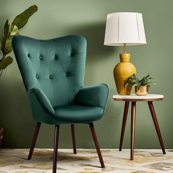 Kas Green Velvet Tufted Arm Chair