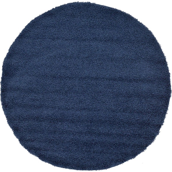 Unique Loom Solid Shag Navy Blue 6 ft. Round Area Rug