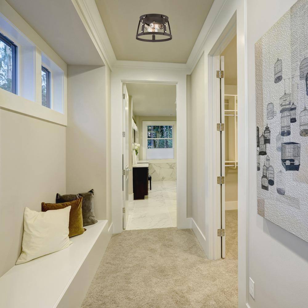 Rustique Glass Drum Flush Mount Ceiling Light