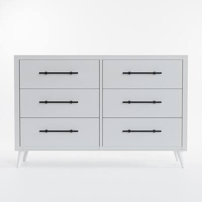 Emery 6-Drawer White Dresser (36 in. H x 55 in. W x 16 in. D)