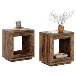 Kerlin 23.62 in. Walnut Rectangular Wood End Table Set of 2, Nightstand Bedside Table with Storage