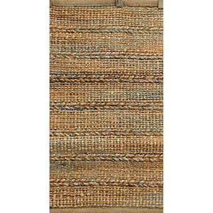Delilah Woven Brown/Blue 2 ft. x 3 ft. Braided Organic Jute Area Rug