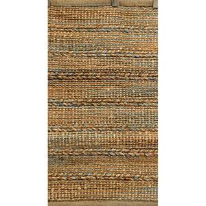 Delilah Woven Brown/Blue 2 ft. x 5 ft. Braided Organic Jute Area Rug