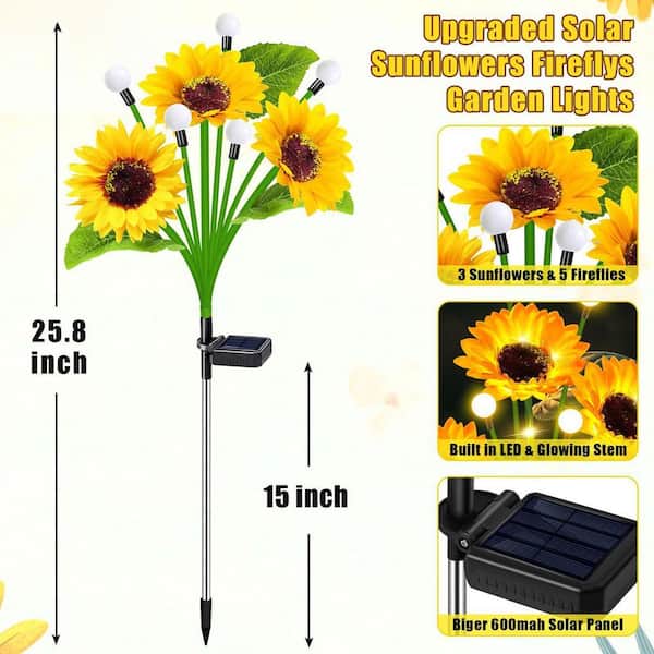 MOEPISY 4 Pack Sunflower with Firefly Lights, Solar Flowers Lights