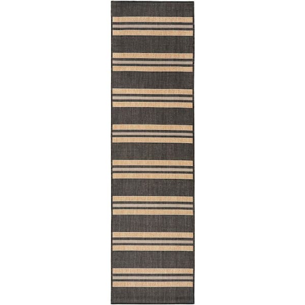 Horizon Indoor/Outdoor Charcoal 2 ft. x 8 ft. Stripes Contemporary Runner Area Rug