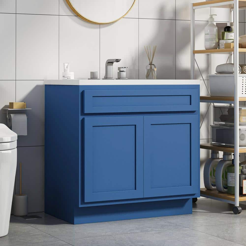 Elegant Blue Shaker Style Single Sink Bathroom Vanity Cabinet