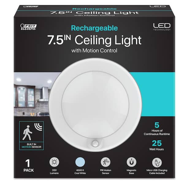 Feit Electric 7 5 In White Motion Sensor 25 Wh Rechargeable Led Ceiling Fixture Light 4000k Cool 4 Pack Cm7 840 Motbat4 The Home Depot - Feit Electric Led Ceiling Light With Motion Sensor