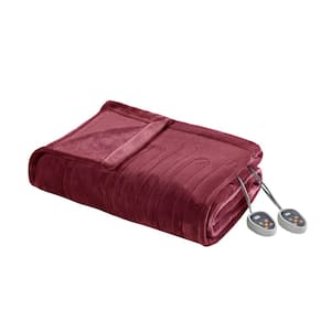 84 in. x 90 in. Heated Plush Red Queen Blanket