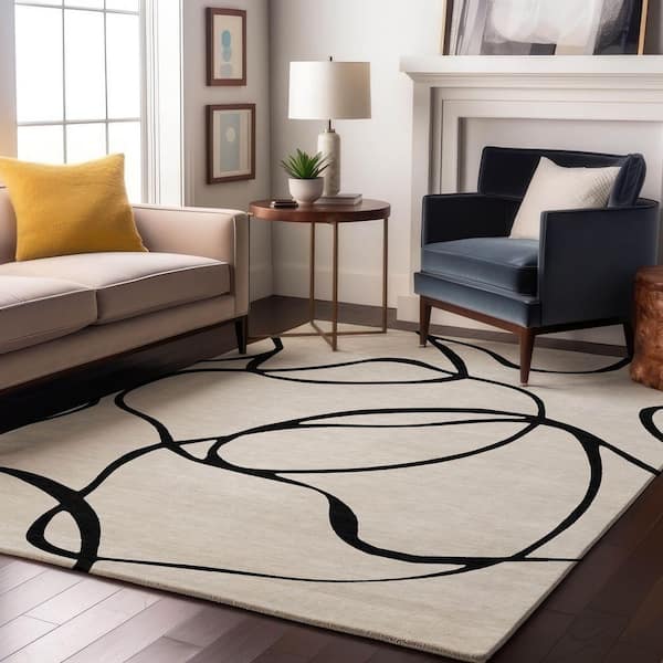 Mayfield Premium Machine Washable Abstract AMF999 White 8 ft. x 10 ft. Area Rug