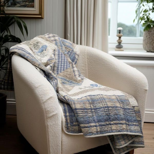 Coastal Star Blue and White Cotton Throw Blanket