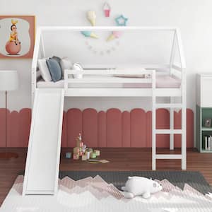 Twin Size Loft Bed with Slide, House Bed with Slide - Espresso