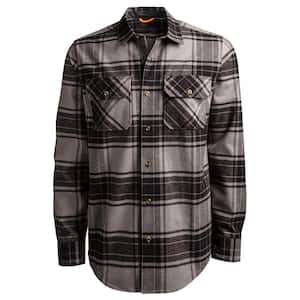 Woodfort Men's L Vintage Indigo/Black Check Heavy Weight Flannel Button Down Work Shirt