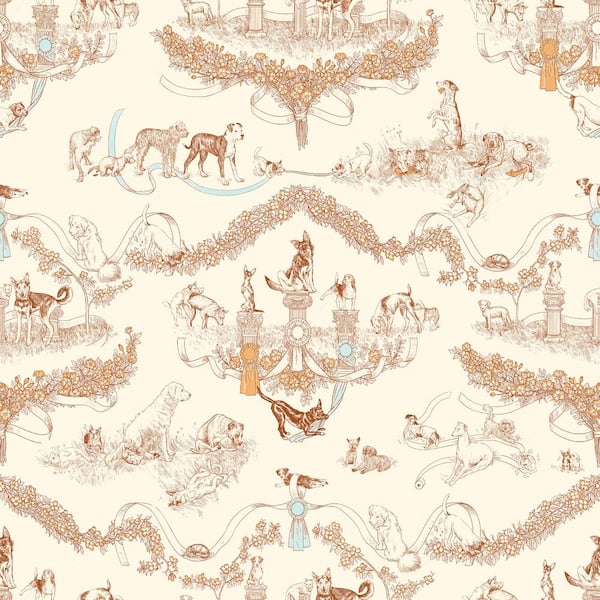 WallPOPs Rachel Antonoff NuWallpaper Orange Worst in Show Matte Vinyl Peel and Stick Wallpaper Sample