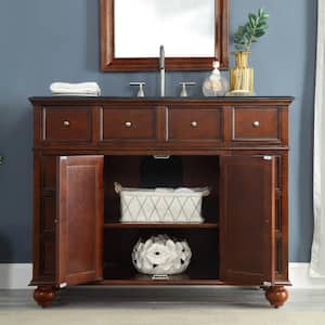 Hampton Harbor 44 in. W x 23 in. D x 35 in. H Single Sink Freestanding Bath Vanity in Sequoia with Black Granite Top