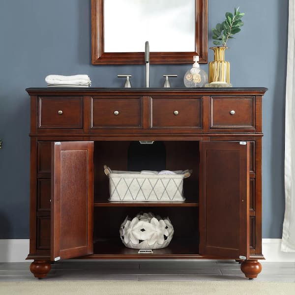 Hampton Harbor 44 in. W x 23 in. D x 35 in. H Single Sink Freestanding Bath Vanity in Sequoia with Black Granite Top