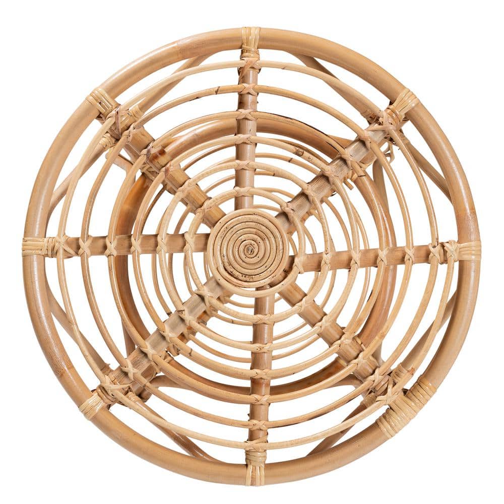 Cariel 21.5" Natural Brown Rattan Round Coffee Table with Storage