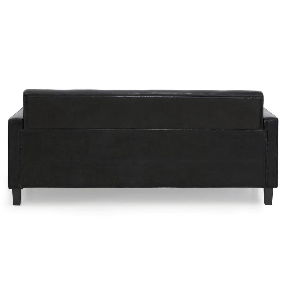 Brive Contemporary Tufted Black Faux Leather 3-Seater Sofa