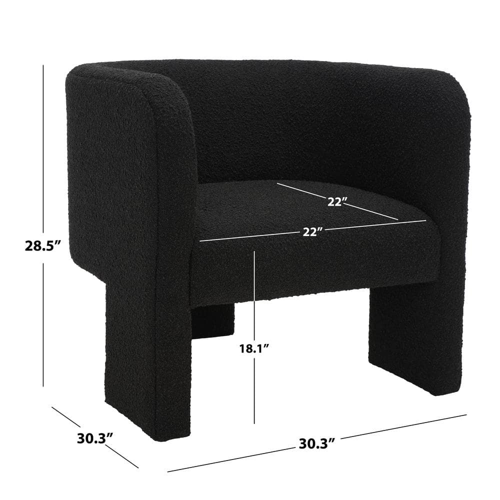Sammie Black Boucle Barrel Accent Chair with Wood Legs