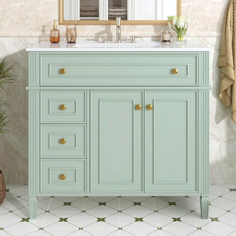 kureha⭐️36 Ziyudura 36 in. Single Sink Freestanding Green Bath Vanity with
