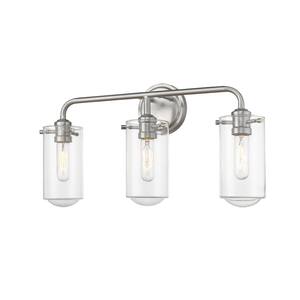 3-Light 22 in. Brushed Nickel Vanity Light with Clear Glass