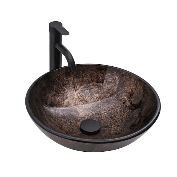 Avex 16.5 in. Vessel Bathroom Sink in Brown Tempered Glass with Faucet and Pop-up Drain