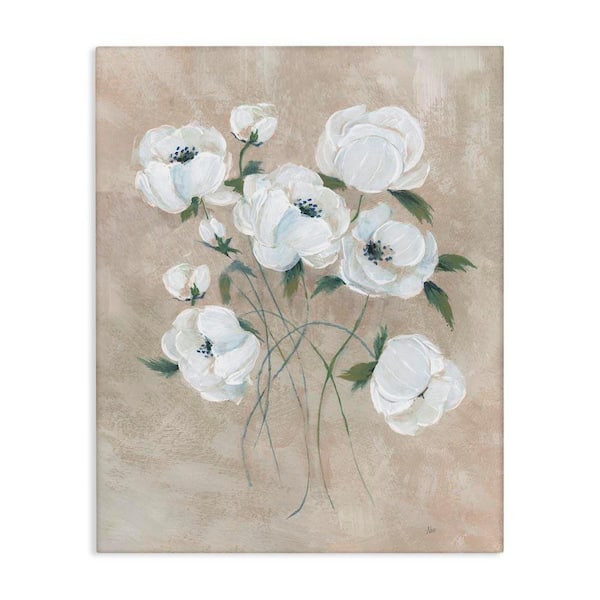 Flowers on Neutral Beige by Nan Unframed Nature Graphic Art Print 48 in. x 36 in.
