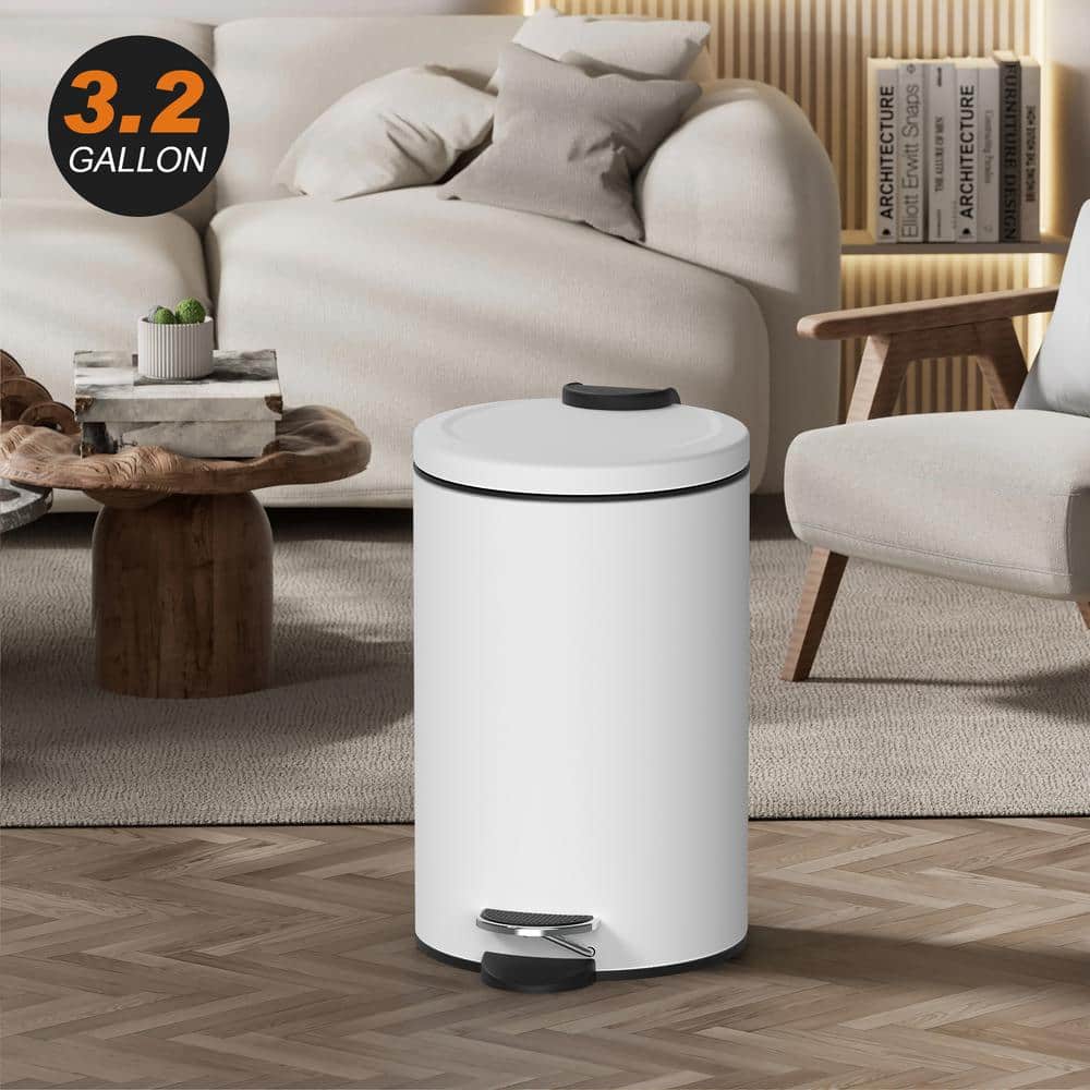 White Metal Step-On Trash Can Combo with Pedal